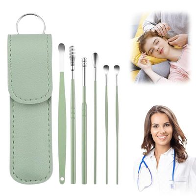 CAJDEOPYE Ear Cleaner,Satinless Steel 360 Spiral Earwax Cleaner Tool Set with Pu Leather Case,Household Creative Portable Ear Cleaning Kit for Men and Women /1435, Green, 464895