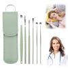 CAJDEOPYE Ear Cleaner,Satinless Steel 360 Spiral Earwax Cleaner Tool Set with Pu Leather Case,Household Creative Portable Ear Cleaning Kit for Men and Women /1435, Green, 464895 view 1