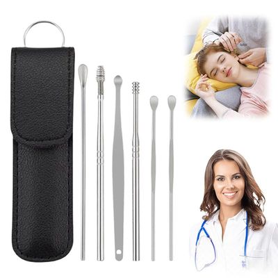 CAJDEOPYE Ear Cleaner,Satinless Steel 360 Spiral Earwax Cleaner Tool Set with Pu Leather Case,Household Creative Portable Ear Cleaning Kit for Men and Women /1436, Black, 464895