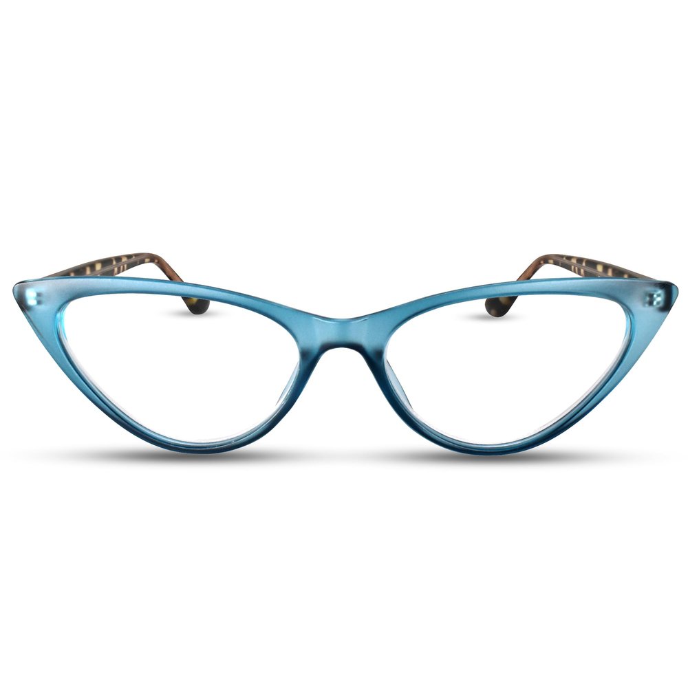 2SeeLife Small Cat Eye Reading Glasses for Women  Narrow-Medium Fit, Sturdy Frame, Spring Hinges, Premium Funky Readers, Turquoise, +1.25