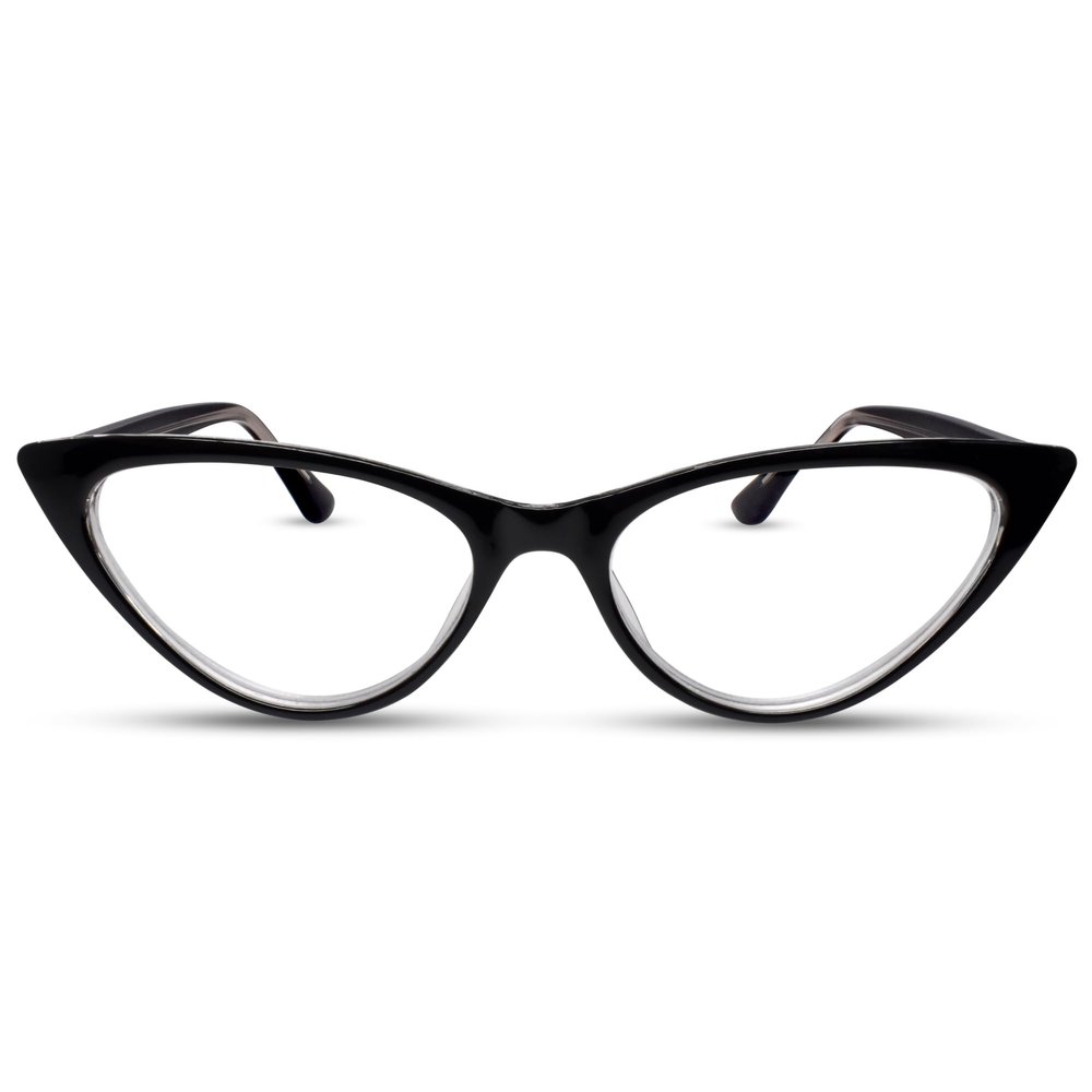 2SeeLife Small Cat Eye Reading Glasses for Women  Narrow-Medium Fit, Sturdy Frame, Spring Hinges, Premium Funky Readers, Black, +3.00
