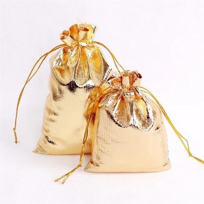 100pcs Multi Size Gold Silver Drawstring Gift Bag Suitable For Jewelry Packaging Bags Wedding Party Decoration Bag(Gold bag,17x23cm)