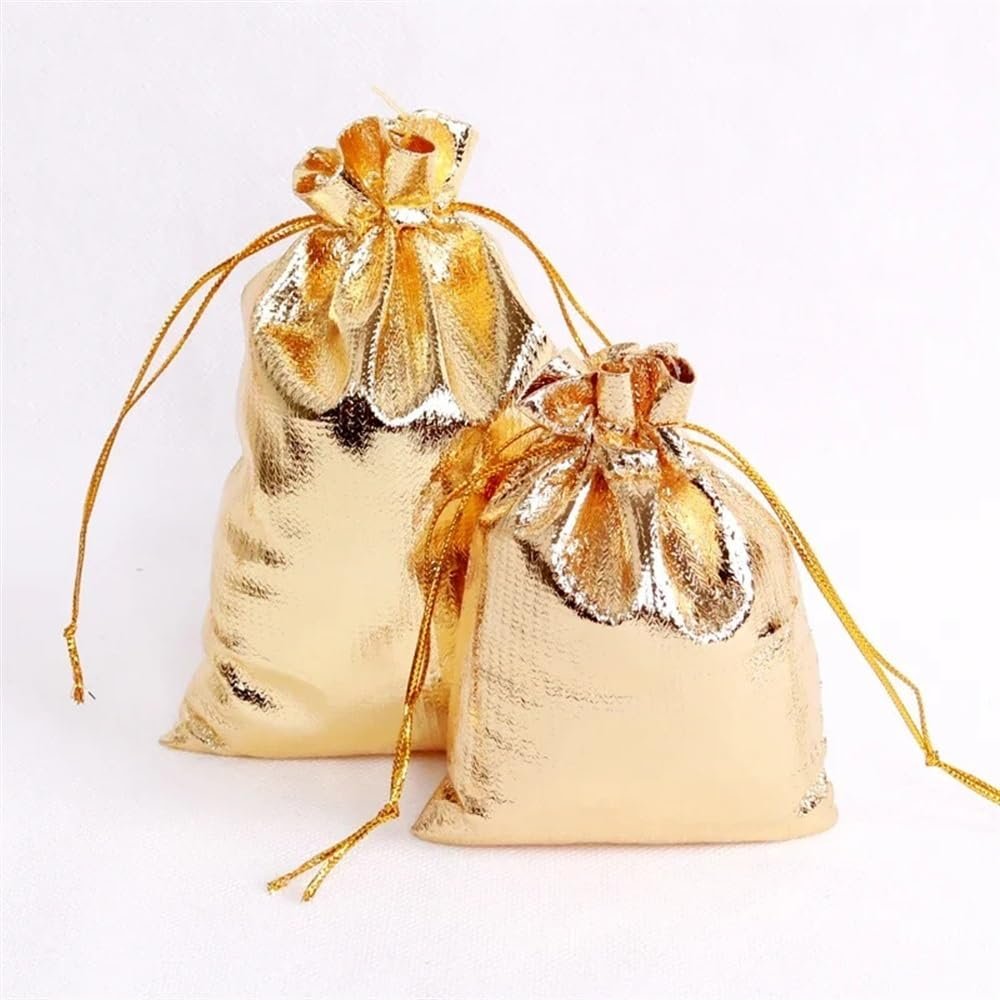 100pcs Multi Size Gold Silver Drawstring Gift Bag Suitable For Jewelry Packaging Bags Wedding Party Decoration Bag(Gold bag,17x23cm)