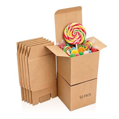 50pcs Mini Gift Boxes, Brown Tiny Cardboard Boxes,Paper Gift Box With Lids, Crafting Cupcake Boxes, Folding Retro Gift Boxes Craft Carton Set For Christmas Wedding