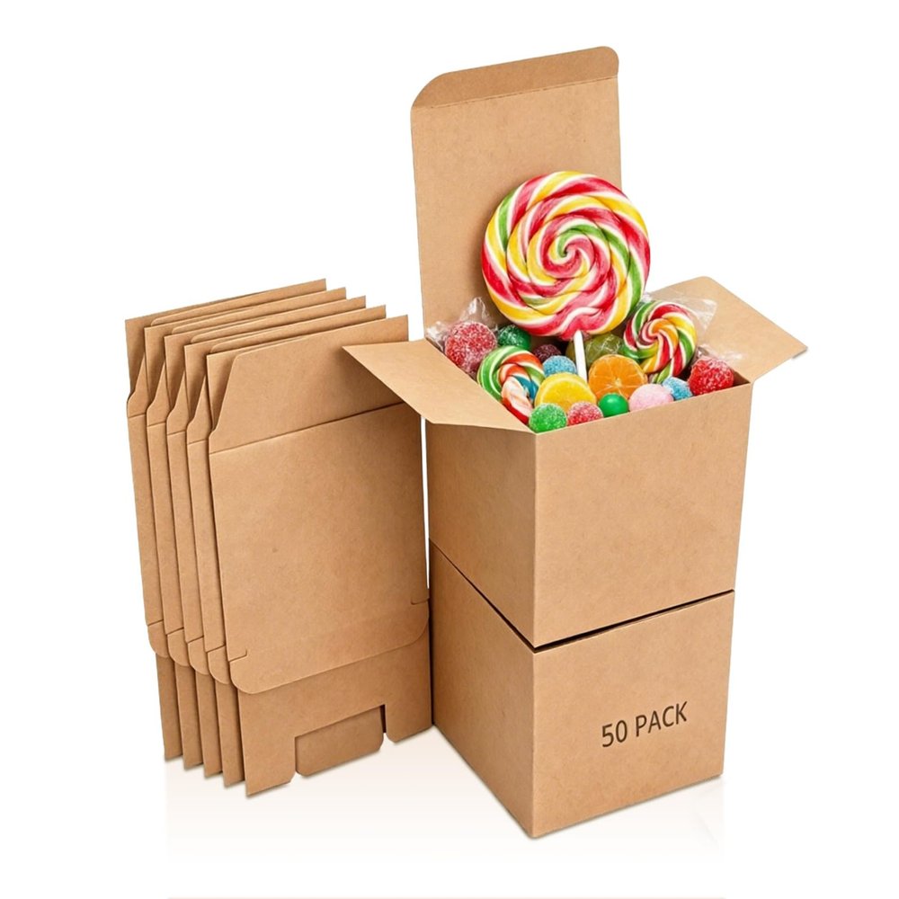 50pcs Mini Gift Boxes, Brown Tiny Cardboard Boxes,Paper Gift Box With Lids, Crafting Cupcake Boxes, Folding Retro Gift Boxes Craft Carton Set For Christmas Wedding