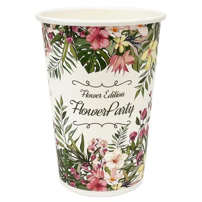 ONETIMEPACK Flower Party Paper Cups for Hot Cold Drinks, Disposable Drinking Tea Coffee Cups for Birthday Supplies (50, 13 oz)