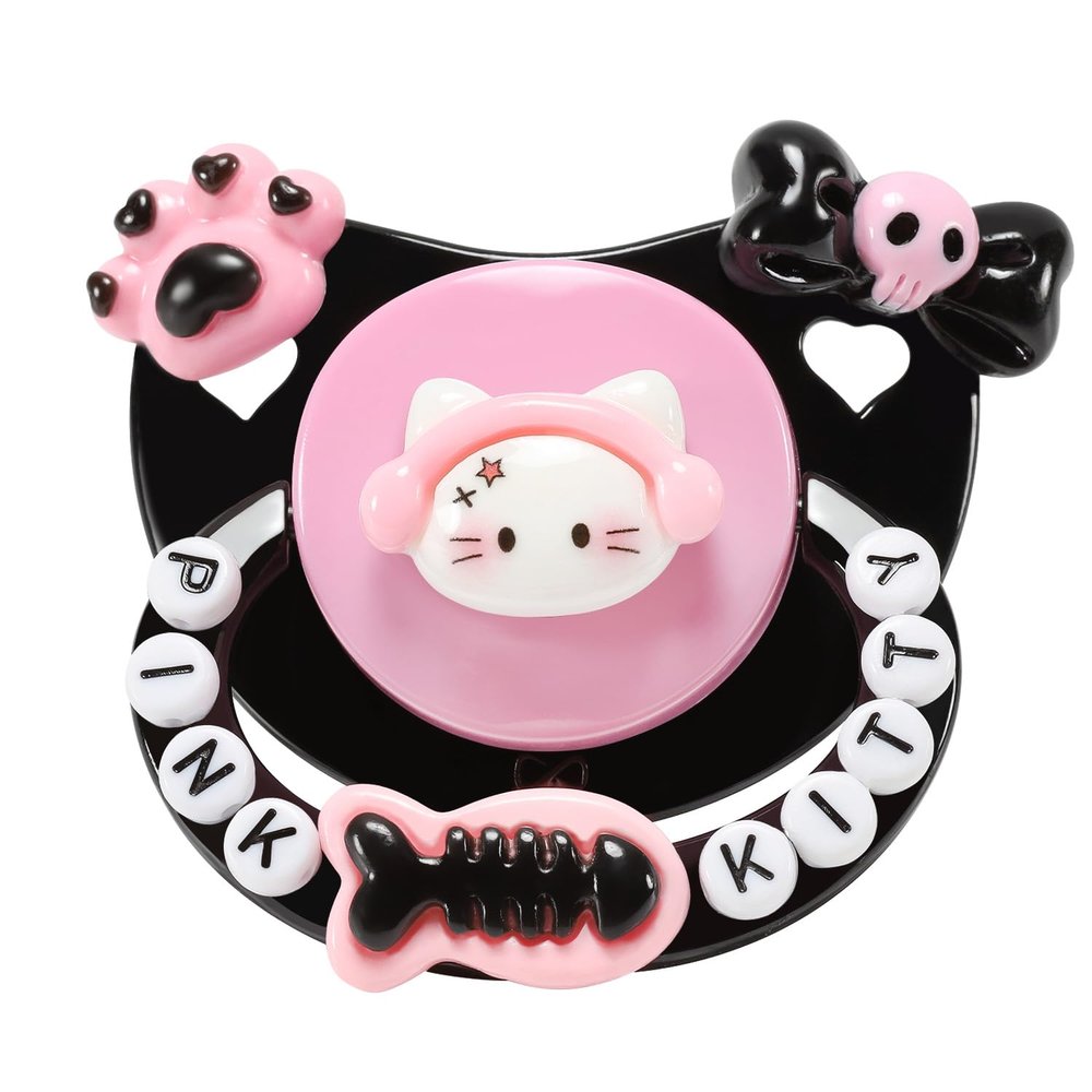 CutiePlusU Adult Sized Pacifier Dummy for Adult DIY Handmade Adult Pacifiers- Pink Kitten