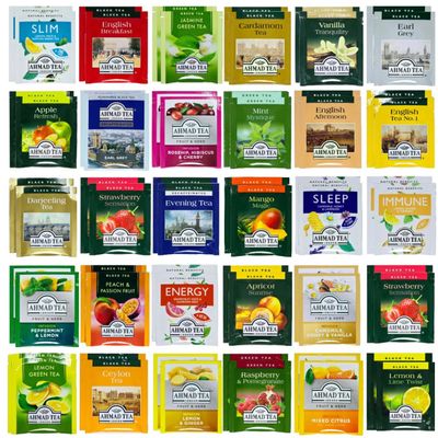 GB PRIME Ahmad Premium Tea Sampler Assortment Gift Box | 60 count | Prime Tea Variety - Earl Grey, Black, Fruit, Citrus, Green, Herbal, Strawberry and more