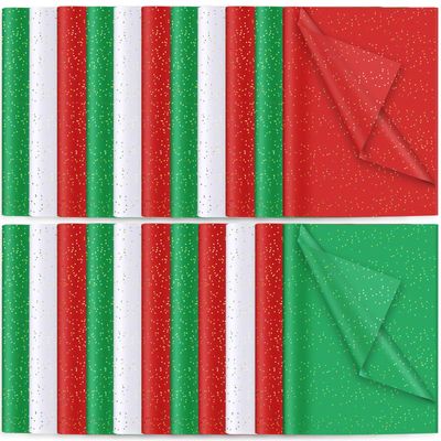 450 Sheets Christmas Glittery Tissue Paper - Colorful Sparkle Gift Wrapping Assorted Red Green White for Xmas Party Wine Bottles Decor, 14 x 20 Inch