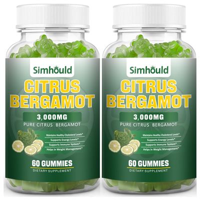 2 Pack Citrus Bergamot Gummies -3000MG Citrus Bergamot Extract Cholesterol Lowering Supplement for lmmune Support Healthy Anti-Aging, Hight Cholesterol Vegan Gummy 120 Counts Lime Flavor