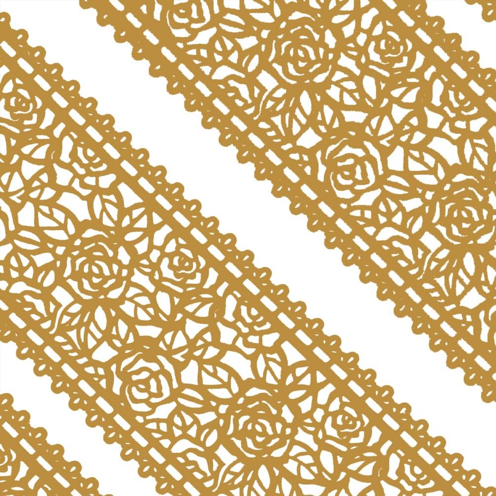 Large Pre-Made Ready to Use Edible Cake Lace Rose Blossom Golden 14-inch 5-piece Set