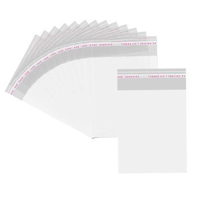 erioctry 100Pcs 13.5 x 16 Inch Large Clear Flat Cellophane Treat Bags with Adhesive Closure Packaging Bags for Food Storage Clothing Artwork Document Party Gift Wrapping