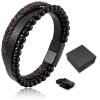 Assote Volcanic Stone Calming Anxiety Bracelet, Stone Bracelets for Men, Multi-Layer Leather Braided Beads Bracelet with Stainless Steel Buckle, Natural Lava Stone Leather Bracelet for Men (1pc) view 1