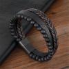 Assote Volcanic Stone Calming Anxiety Bracelet, Stone Bracelets for Men, Multi-Layer Leather Braided Beads Bracelet with Stainless Steel Buckle, Natural Lava Stone Leather Bracelet for Men (1pc) view 3