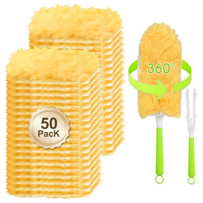 50 Pack Duster Refill for Swiffer Duster, 360 Heavy Duty Duster Kit with 2 Handle, Multi-Surface Disposable Dusters Refills for Cleaning Corner, Furniture, Car, Blinds
