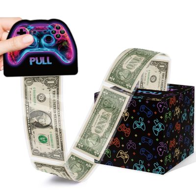 Surprise Money Box Gift Pull for Game Lover- Neon Happy Birthday Money Box for Cash Gift Set Included Happy Birthday Card and 35 Pcs Transparent Bag