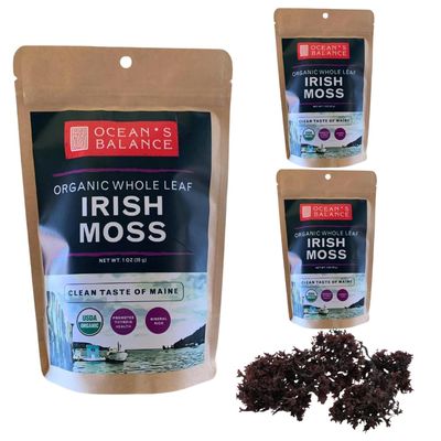 Oceans Balance Whole Leaf Irish Sea Moss Organic - Organic Sea Moss - Perfect for Keto Diet, Paleo Diet, Vegetarian, or Vegan Diet  Gluten Free, Mineral Rich  1 oz x 3