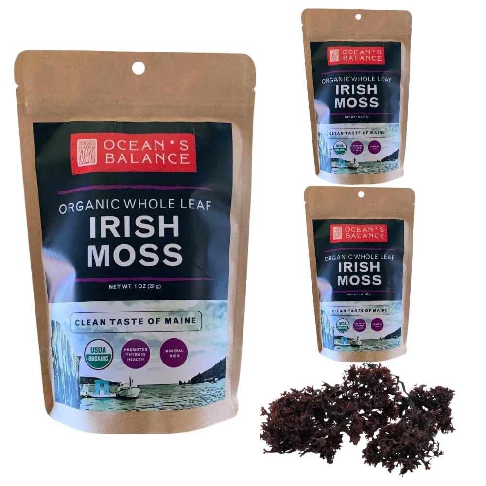 Oceans Balance Whole Leaf Irish Sea Moss Organic - Organic Sea Moss - Perfect for Keto Diet, Paleo Diet, Vegetarian, or Vegan Diet  Gluten Free, Mineral Rich  1 oz x 3