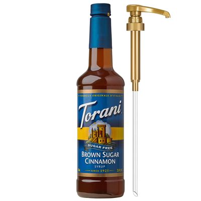 Torani Sugar Free Coffee Syrup, Brown Sugar Cinnamon Flavored Syrup for Drinks, Zero Calorie, Pump Included, 25.4 Fl Oz