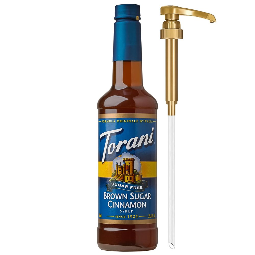 Torani Sugar Free Coffee Syrup, Brown Sugar Cinnamon Flavored Syrup for Drinks, Zero Calorie, Pump Included, 25.4 Fl Oz