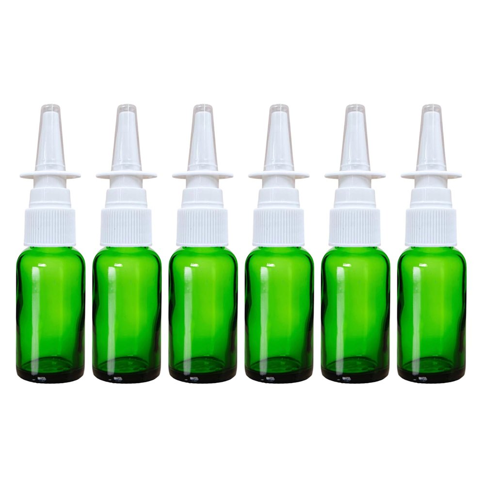 ADVANCED ASCENT Green Glass 1 oz with Nasal Sprayer - EMPTY, Refillable, Travel Size, Quality Glass! (6 Pack)