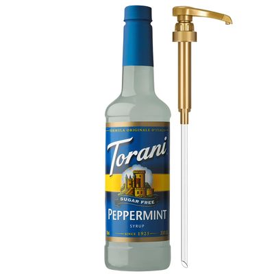Torani Sugar Free Peppermint Coffee Syrup, Flavored Syrup for Drinks, Zero Calorie, Pump Included, 25.4 Fl Oz
