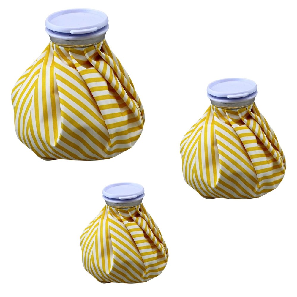 3 Pack Cold Therapy Pain Relief Ice Water Bag Set - 10.5" (70oz), 9" (44oz), 6.25" (14oz) BPA Free, Leakproof, Stylish Design for Headache, Pain Relief, Bruises by Dependable Industries (Yellow)
