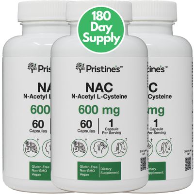 PRISTINE'S N-Acetyl L-Cysteine (NAC) 600MG (3 Pack) Immunity Support Supplement - 180-Day Supply - Potent Lung & Liver Antioxidant Supplement Capsules - Mood Support - Vegan, Glutern Free, Non GMO