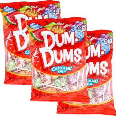 DUMDUMS Original Mix Lollipops, 3.5 Ounce Bags (Pack of 3), Approx. 42 Lollipops Total (14 Lollipops Per Bag), Gluten Free Hard Candy, Assorted Flavors, Individually Wrapped Lollipops