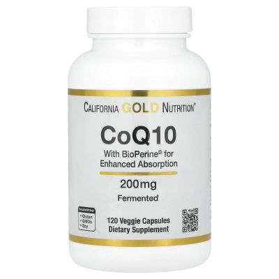 California Gold Nutrition CoQ10 with Bioperine and Black Pepper Extract, Enhanced Biovailability, 200 mg, 120 Veggie Capsules