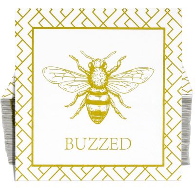 100 Bee Buzzed Cocktail Beverage Napkins Disposable Paper Gold Honey Bumble Bees Dessert Napkin for Spring Summer