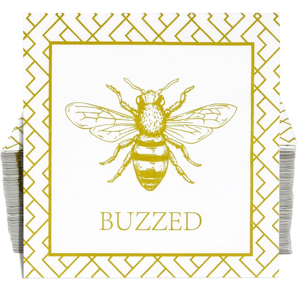 100 Bee Buzzed Cocktail Beverage Napkins Disposable Paper Gold Honey Bumble Bees Dessert Napkin for Spring Summer