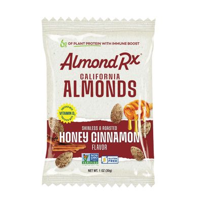 AlmondRx | Heart Healthy Skinless Lightly Salted California Almond Snack Packs | Fortified with Vitamin D | Plant Protein | Keto | Vegan | No Sugar Added (12 Pack, Honey Cinnamon)