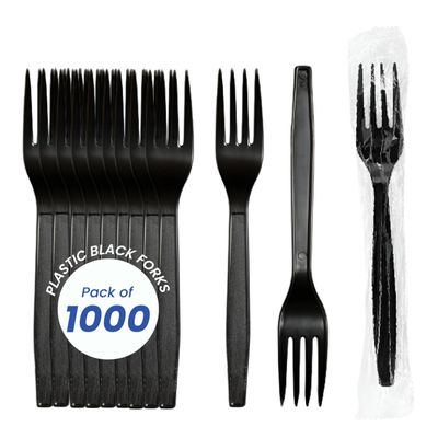 7.25" Heavy Weight Plastic Black Forks/Individually Wrapped- Pack of 1000ct