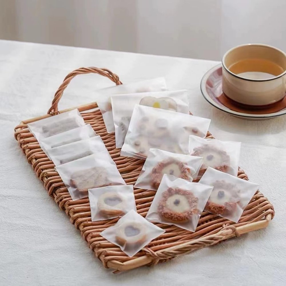 100 Pcs Frosted Semi-Transparent OPP Bags - Mini (4.7 x 4.7 inches) for Cookies, Chocolate, Candy, Desserts, Snack Packs, Bread, Gift Bags