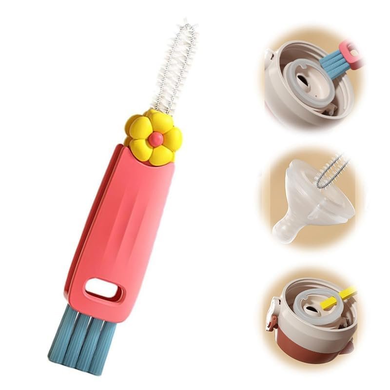 3 in 1 Cup Lid Cleaning Brush, 2024 Multifunctional Crevice Portable Cup Lid Cleaning Brush for Bottle Gap Tight Spaces Cup (Red)