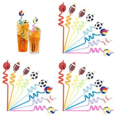 24 Pcs Sports Party Straws, Plastic Straws For Themed Parties, Birthdays, Sports Game Celebrations, Football-Themed Straws, Reusable Ball Sports Drinking Straws