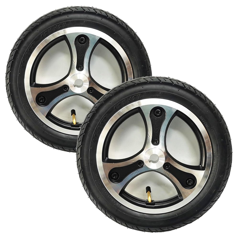 12 Inch Rear Wheels for Electric Wheelchair, 12 1/22 1/4 Pneumatic Tire, Wheelchair Wheels Accessories, Anti-Slip Rubber Wheel, Alloy Hub, Casters Rollers (Color : Black (Set of 2))