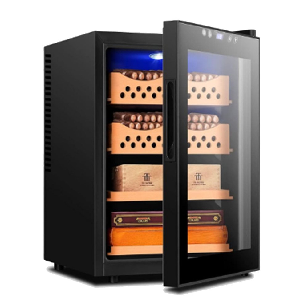 ZyKnaurral Cigar Temperature Control Cabinet, Electric Cigar Humidor, with Cedar Cigar Basket, Dual-Core Refrigeration and Humidification, Can Accommodate About 300 Cigars,A