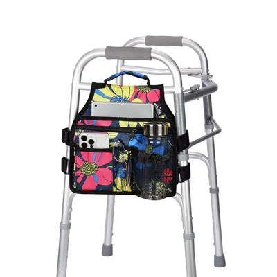 supregear Walker Side Bag, Storage Pouch w/Cup Holder for Folding Walker, Waterproof Caddy Basket for Side Bar Accessory Attachment for Seniors Elderly, Double Sided Organizer