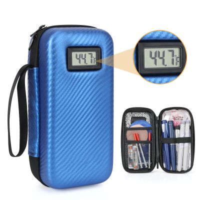 LengKe Insulin Cooler Travel Case with 2 TSA Approved Gel Ice Pack, Temperature Display Refrigerated Medicine Travel Case for Insulin Syringe and Diabetic Supplies (Blue)