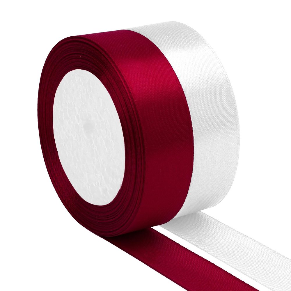 2pcs Red and White Ribbon 1 Inch X 50 Yards for Crafts, Valentines Day, Invitations, Bridal Bouquets, Party Decorations, New Year - School, Burgundy