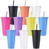 LUMINFLY Reusable And Colorful Pp Plastic Cups With Straws And Lids, 10Pcs Durable Travel Party Cups For Cold Iced Coffee Drinking, Kids Adults view 1