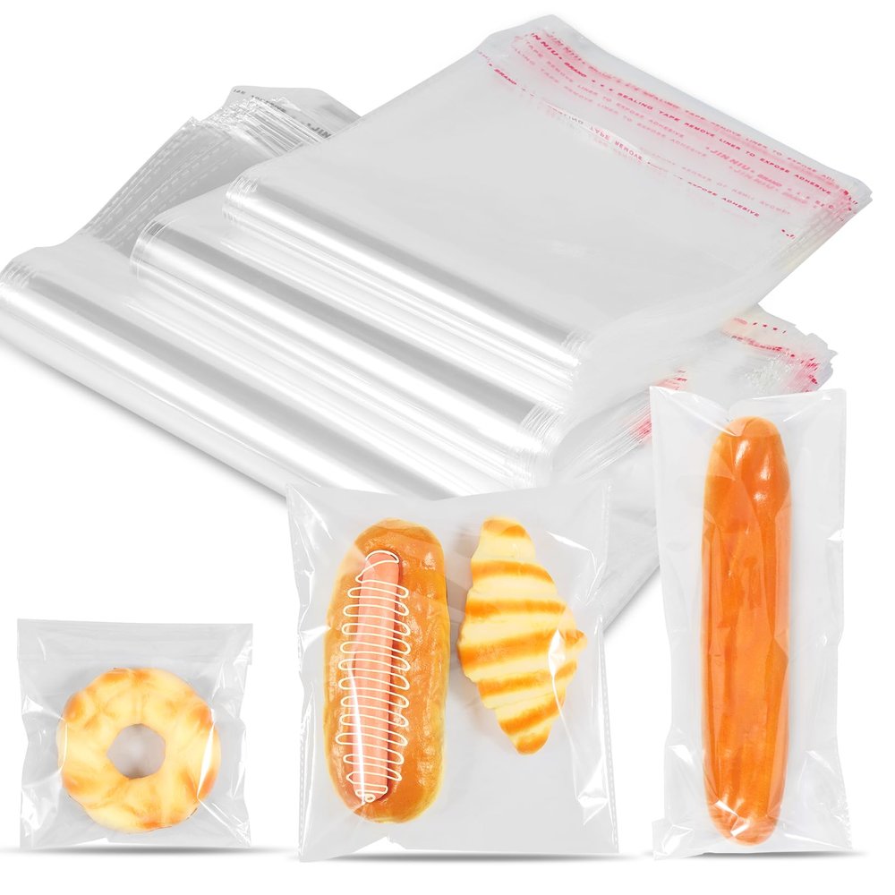 300 Pcs Self Sealing Cellophane Bags Clear Cookie Bags Reusable Cellophane Treat Bags Resealable Cellophane Bags for Packaging Gifts Candy Bread Party Favors//
