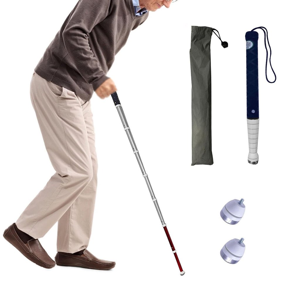 Titanium Alloy Telescopic Blind Cane - Folding Walking Cane for Vision Impaired and Blind People, with Night Warning Reflective Film(C,118cm/46in)