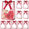 Aliceset 12 Pcs Clear Plastic Gift Bag with Die Cut Handles Reusable PP Favor Bag with Ribbon for Graduation Wedding Bridal Birthday Baby Shower Party Small Business, 7x10x3.15 Inch(Red) view 1