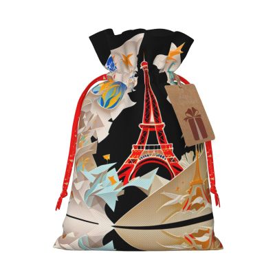 AOLXDE Paris Eiffel Tower Drawstring Christmas Gift Bags Gift Packaging Pouches Party Supplies Goodie Bags Bag