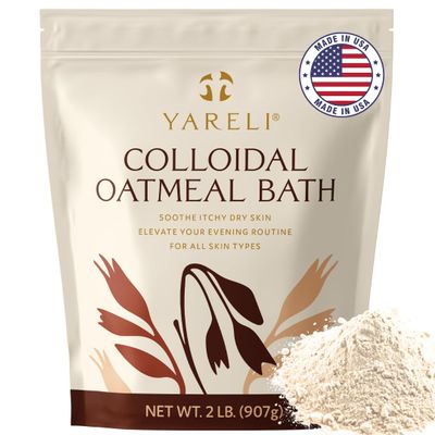 YARELI Colloidal Oatmeal, 2lb (32oz), Bath Powder for Relief of Dry Itchy Skin Due to Eczema and Psoriasis, for Adults, Baby and Kids