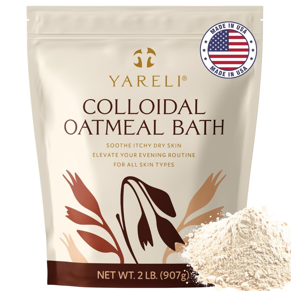 YARELI Colloidal Oatmeal, 2lb (32oz), Bath Powder for Relief of Dry Itchy Skin Due to Eczema and Psoriasis, for Adults, Baby and Kids