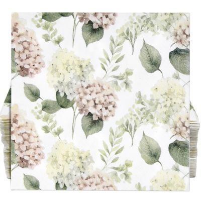 100 Pcs Hydrangea Scatter Floral Cocktail Beverage Napkins Hydrangeas Flowers Disposable Paper Dessert Napkin for Spring Summer Birthday Party Supplies